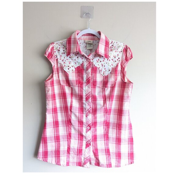 Vintage Tops - Vintage Pink Plaid Button Down Shirt